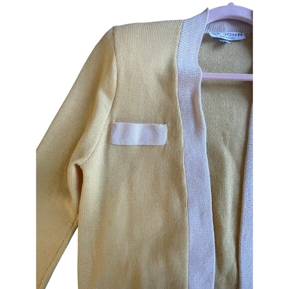 ST. JOHN SPORT Sz S Butter Yellow with White Trim Wool/Rayon Knit Cardigan - Picture 3 of 10